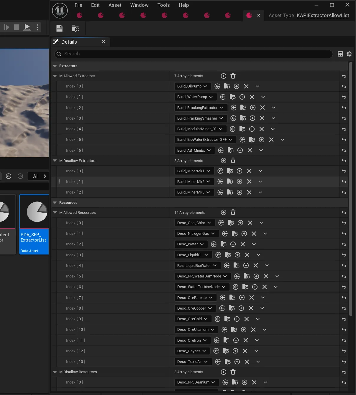 KAPIExtractorAllowList DataAsset properties in the editor